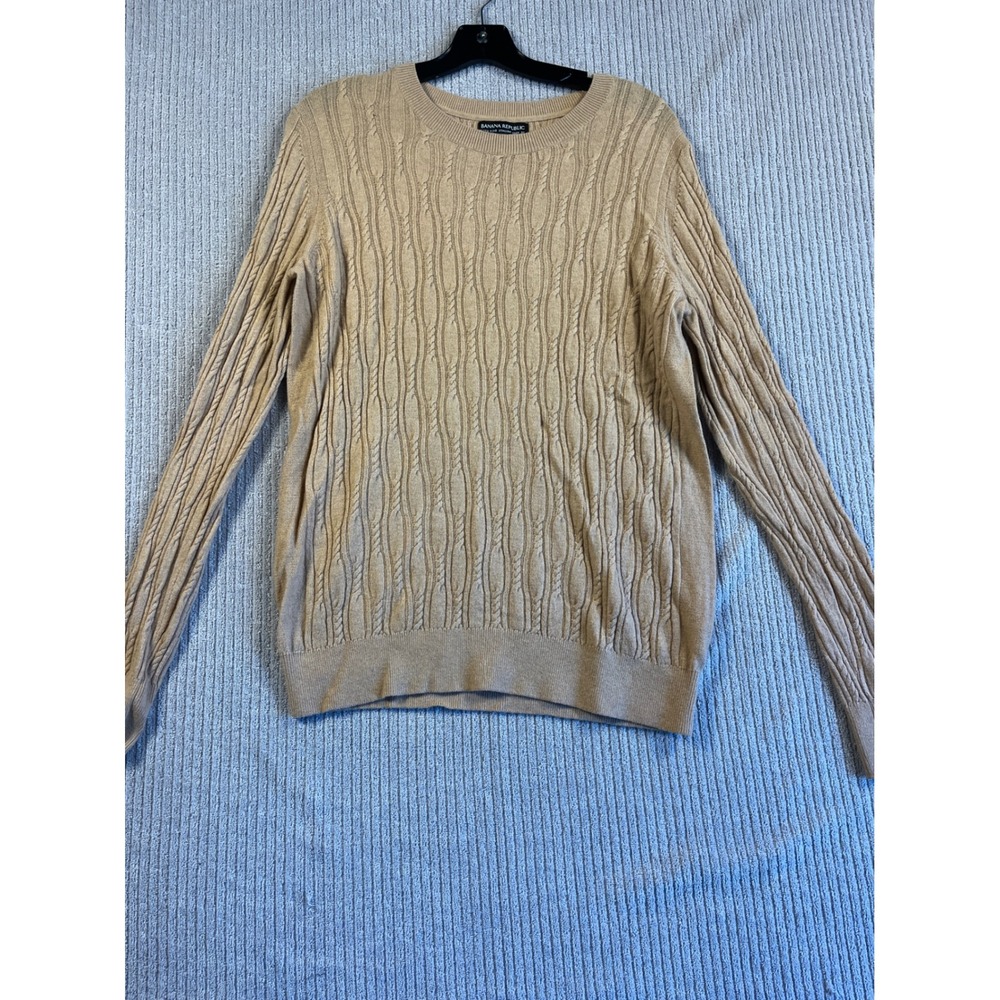 Banana Republic Sweater Womens XL Tan Merino Wool Cashmere Cable Knit EUC